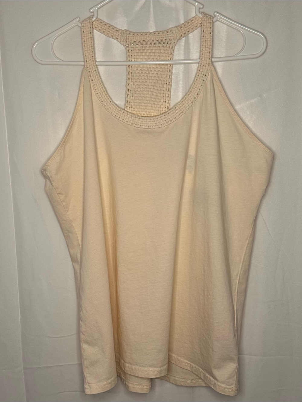 Y2K Ralph Lauren Boho Tank Top Cream Macrame Racer Back Crochet Cottagecore XL
